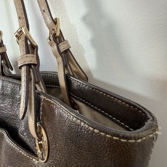 Michael Kors Metallic Bronze Brown Leather Tote Shoulder Handbag Purse - Picture 8 of 16